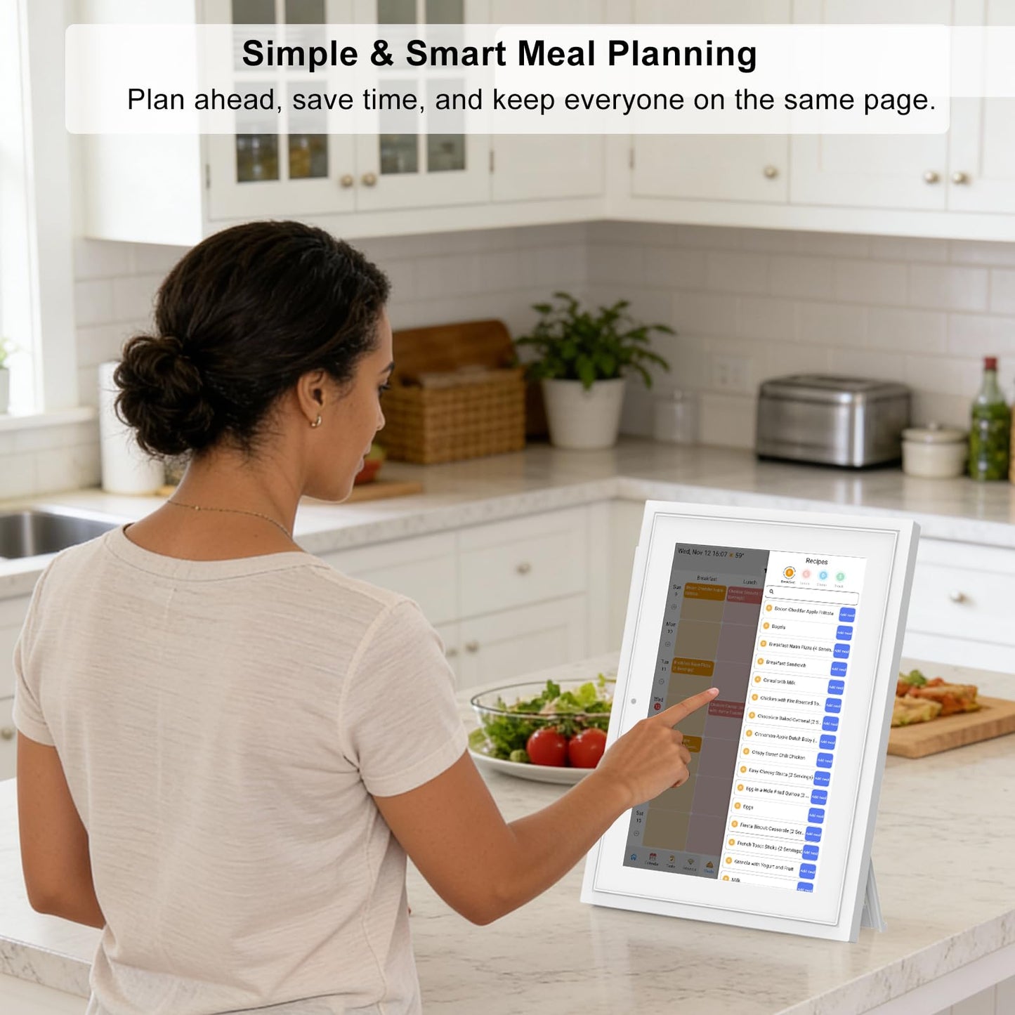 Digital Calendar with Touch Screen - 10.1 Inch Wall-mounted Smart Electronic Planner with Third-Party Calendar Sync, Chore Tracker, Meal Plan & Photo Display, Gifs for Mom