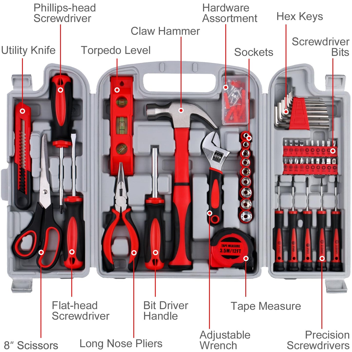 WINNER 156-Piece Delicate All-Purpose Home Tool Kit in Foldable Toolbox, Unisex | Complete and Essential Hand Tools Set for General House Repairs, Dorm, Apartments, Perfect Housewarming & Holiday Gift