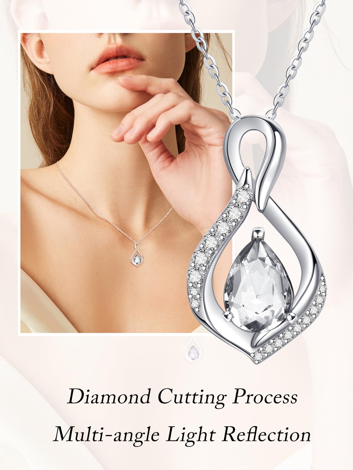 JIYVY32 Diamond Infinity Necklace for Women April Birthstone Necklaces White Gold Plating Anniversary Birthday Gifts for Wife Her Mom Girlfriend Birthstone Jewelry Gifts for Women