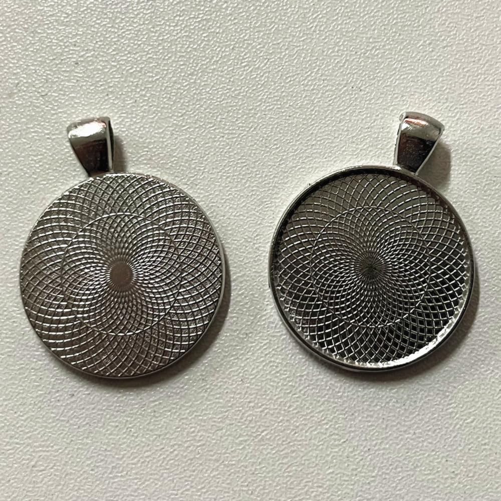 Hand-Made DIY Frame Pendant Tray Round Convex Tray Pendant, 100PCS Diameter 25 mm, Silver