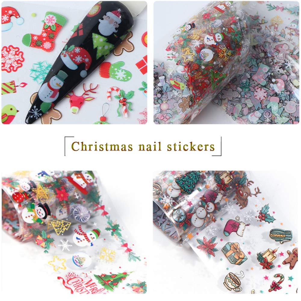 3 Boxes Christmas Nail Art Foil Transfer Stickers, Kalolary Christmas Nail Foil Transfer Wraps Snowflake Santa Nail Decals Adhesive Glitters Acrylic DIY Xmas Nail Decoration, 30 Rolls