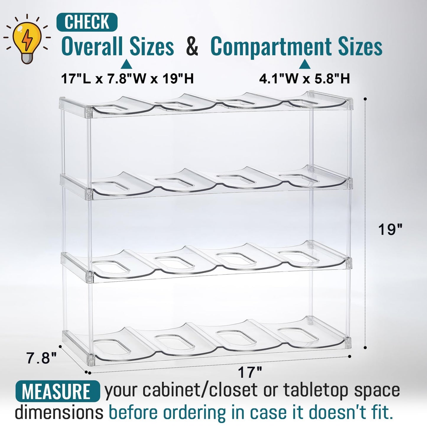 Design for Stanley 40 OZ & Large Bottles & Tumblers with Handle - Acrylic Water Bottle Organizer - Stackable Clear Wine Rack Cup Holder for Home Kitchen Pantry Shelf Countertop Cabinet, 4 Tier Hold 16