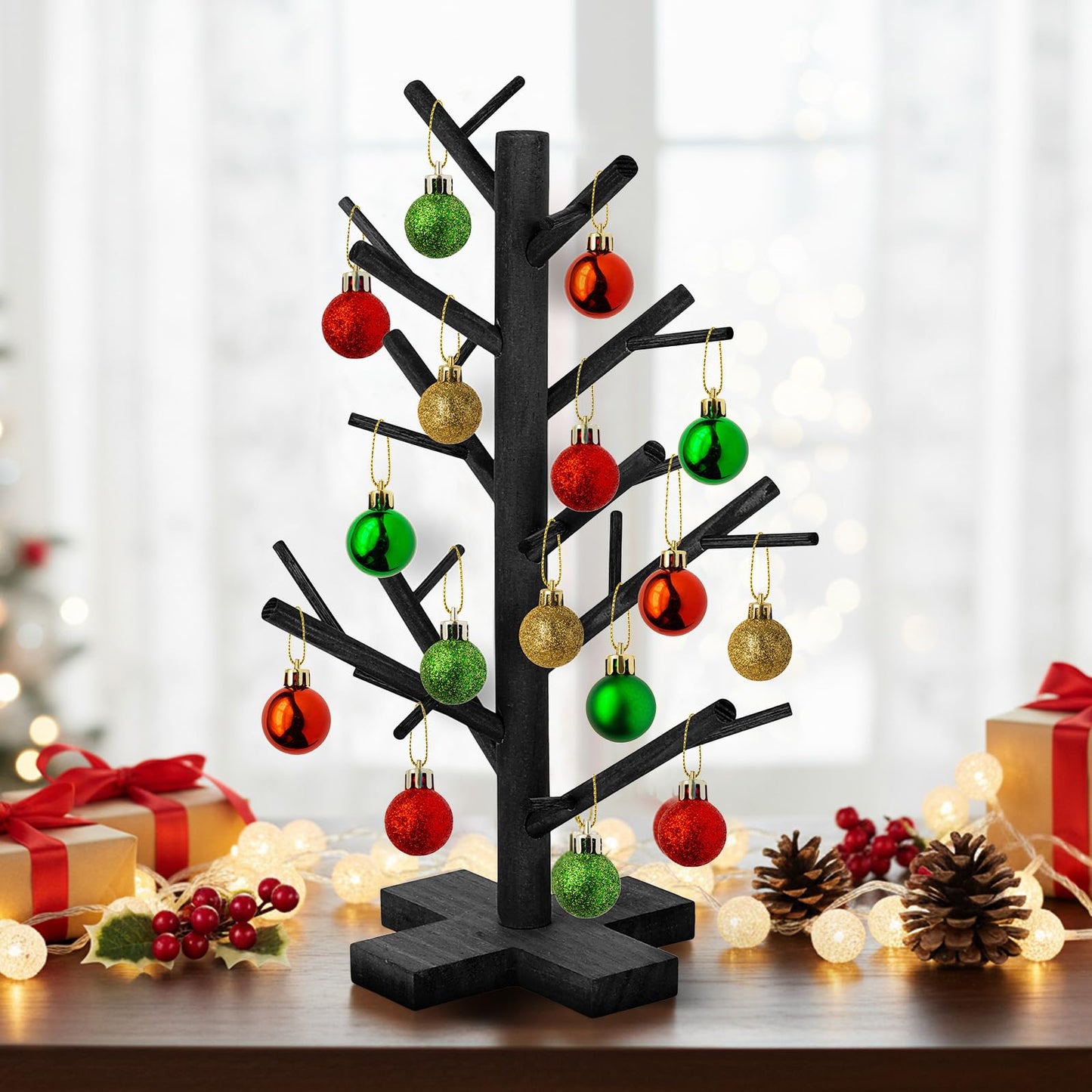 12 Inch Black Halloween Christmas Ornament Display Tree Centerpieces for Tables Ornament Tree Stand Holder Tabletop Artificial Tree for Wedding Anniversary Birthday Farmhouse Party Home Decor