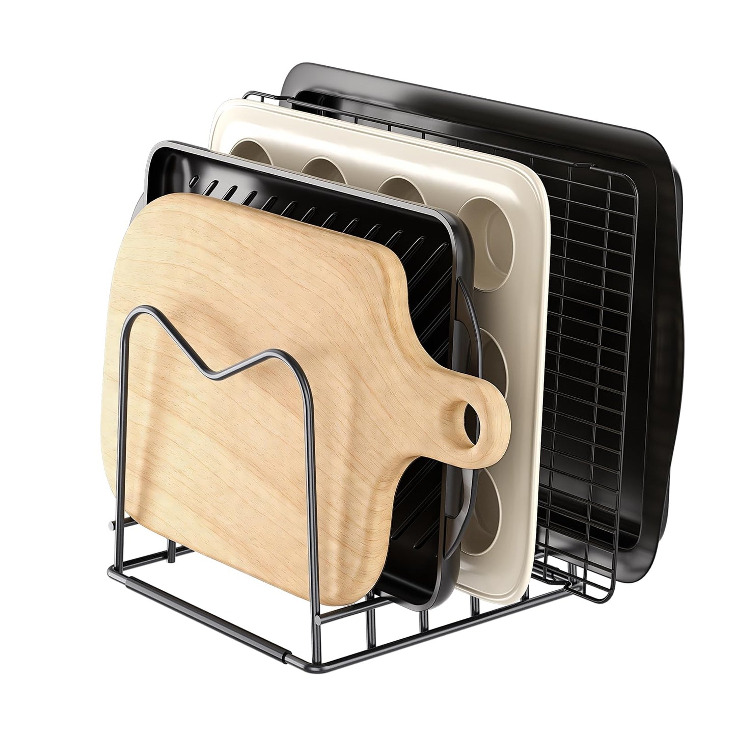 ORDORA Cutting Board Holder Stand Rack Organizer for Cabinet, 5mm Wire Storage Rack for Countertop, Baking Cookie Sheet Pan Organizer inside Cabinet, Chopping Board Holder for Pots, Lids and Skillets