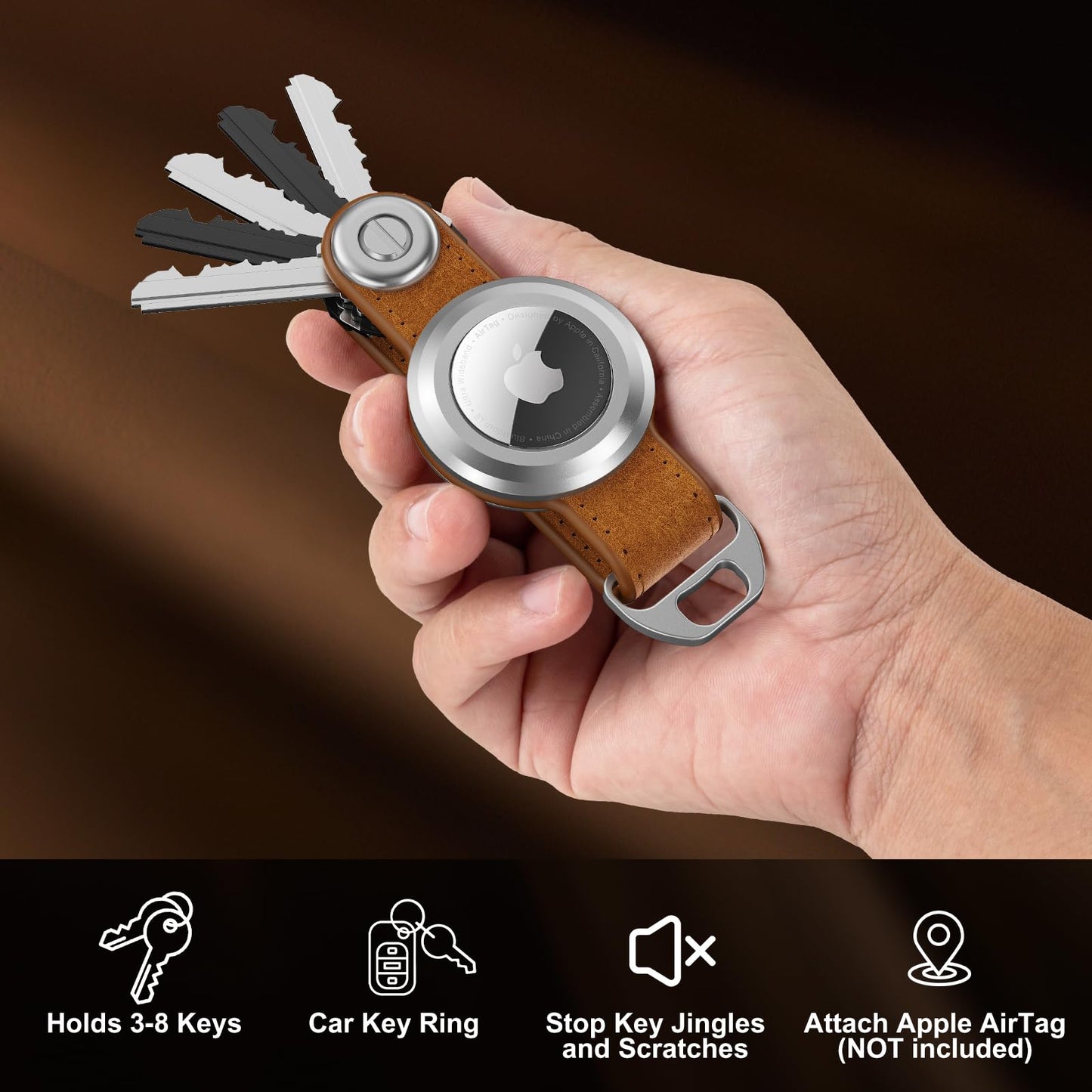 Loovike.com Leather Key Organizer KeyChain with Airtag | Airtag Keychain Holder - Compatible with Airtag Holder,(Not Include AirTag)(Crazy Horse)