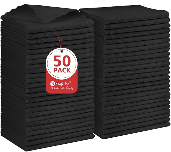 Orighty Black Microfiber Cleaning Cloth, 50 Pack Highly Absorbent Cleaning Supplies, Lint Free Kitchen Towels Cleaning Rags, Microfiber Towels for Cars, House, Window, 12x12 inch
