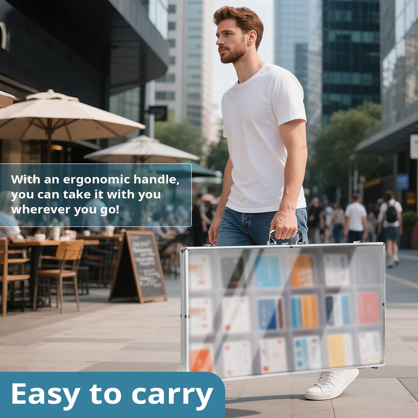34"x22" Portable Trade Show Display Case for Trade Shows & Table Top Card Display Case – Aluminum Frame with Acrylic Side Panels for Easy Display(Sliver)