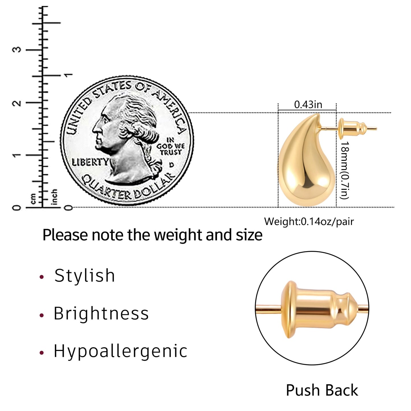 Gacimy 14K Gold Plated Teardrop Earrings Dupes for Women, Chunky Drop Earrings for Women with 925 Sterling Silver Post, 0.7 Inches