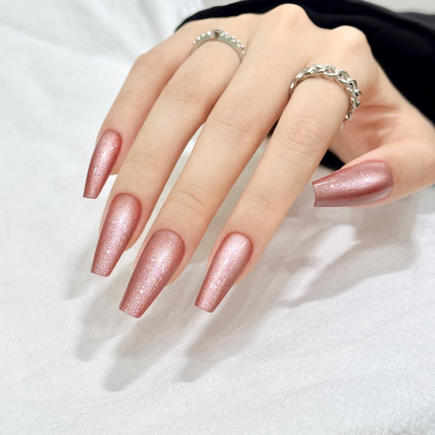 Red Cat Eyes Press On Nails,12 Sizes - 24 Pcs Soft Gel Medium Coffin Fake Nails Kit with Nail Glue, Natural Reusable Stick On False Nails for Women and Girls (Skycloud Red Nails) SK0980