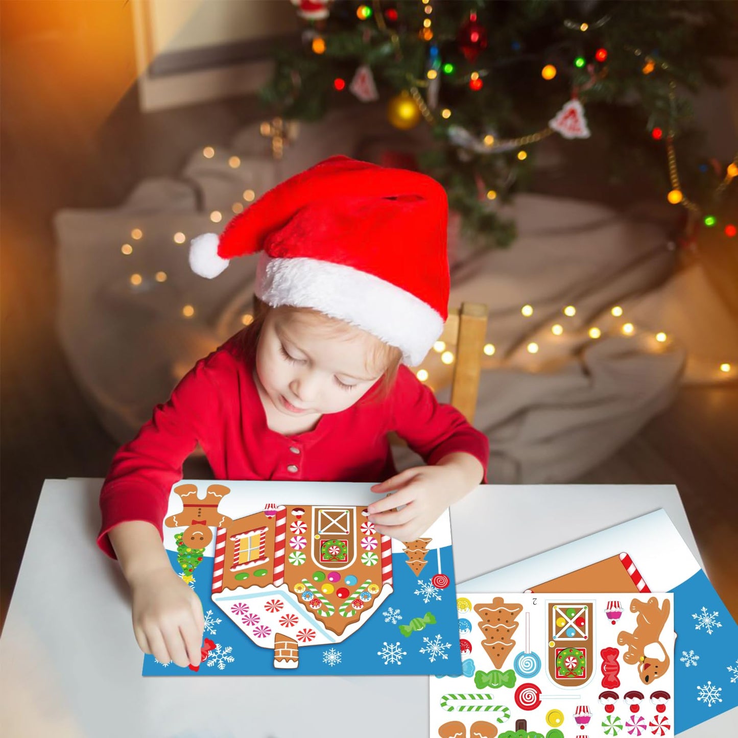38PCS Make-a-Gingerbread House Stickers for Kids - Christmas Party Game/Craft/Activity/Favor/Supplies - 19 Finished Products