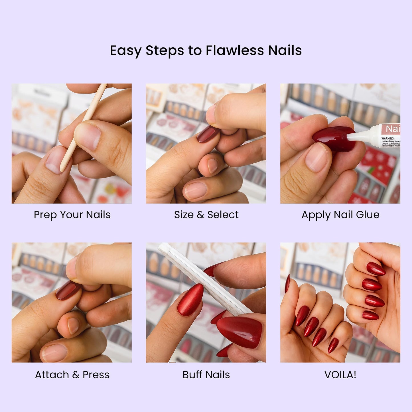 Allkem Press On Nails - Hot Red Glossy Extra Long Stiletto Sculpted Multipack | 10 sizes - 100 pcs False Nails Full Cover Nail Kit with Glue