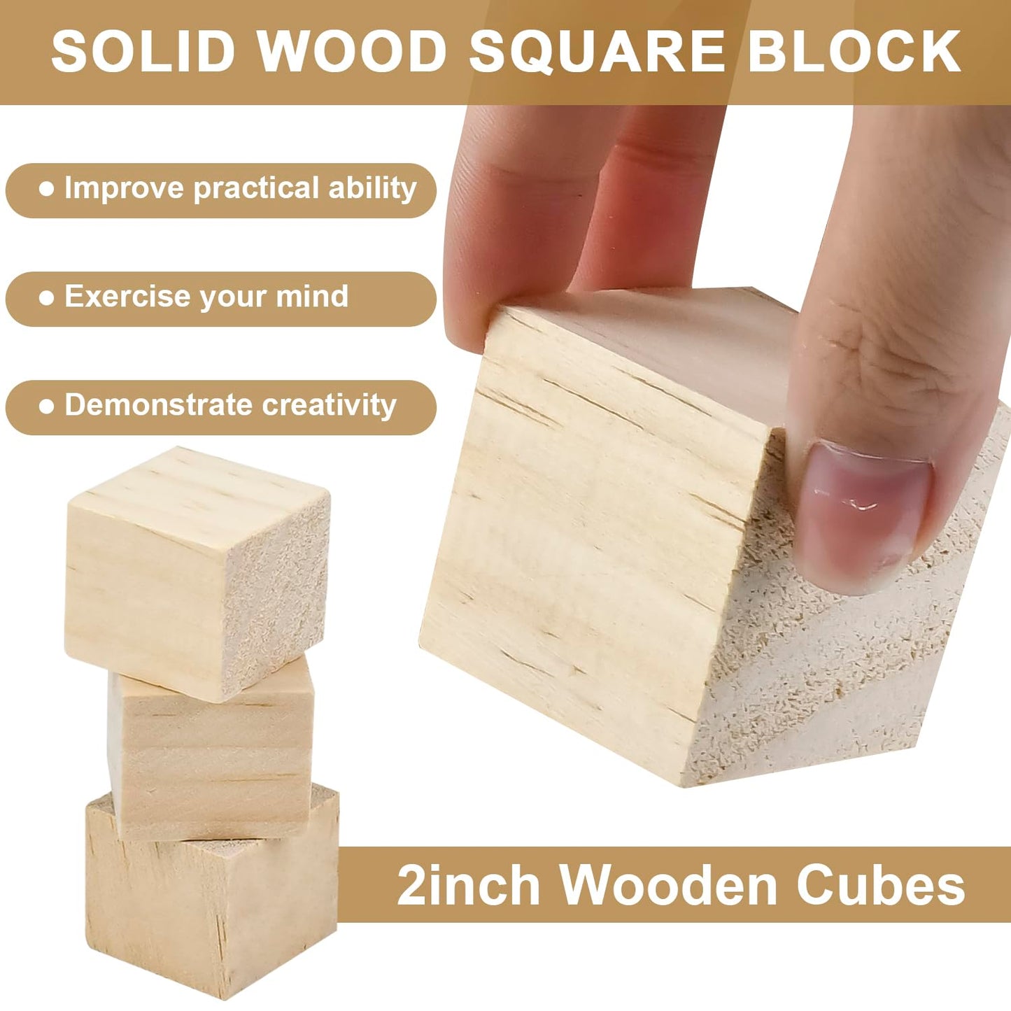 2 Inch Wood Blocks for Crafting, Carving, DIY Projects 32 Pack Natural Unfinished Solid Wood Cubes for Art Painting & Woodworking