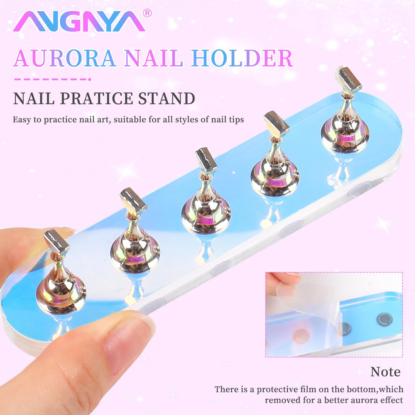 ANGNYA Nail Stand for Press on, 2 Set Aurora Nail Holder for Painting Nails Press on Nail Stands with 96 Pcs Reuseable Mounting Tapes for Nail Art Display Home & Salon Use