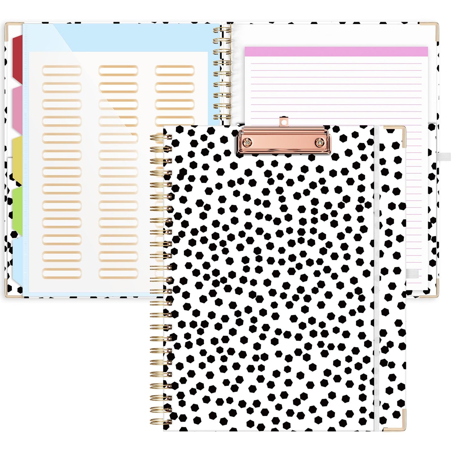 EYROZILL Clipboard with Storage, Clipboards for Letter Size, Clip Board with 5 Folders and 10 Pockets, Spiral Cute Clipboard for Office School Nursing, 8.5'' x 11'' (Dots, Letter Size)