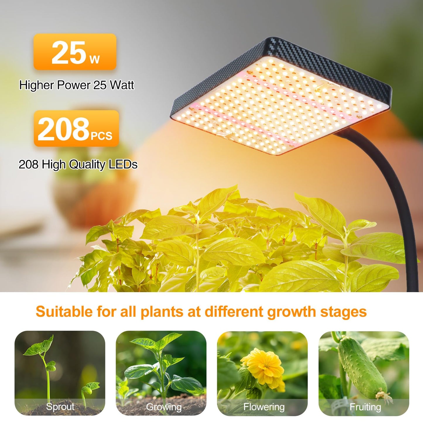 FECiDA Tabletop Grow Lights for Indoor Plants Full Spectrum, Desk Grow Lights for Seed Starting, Bonsai, 4/8/12/16/20 Hr Timer, 208PCS LEDs, 2000 Lumen, Bright Enough, 16"-24" Height Adjustable