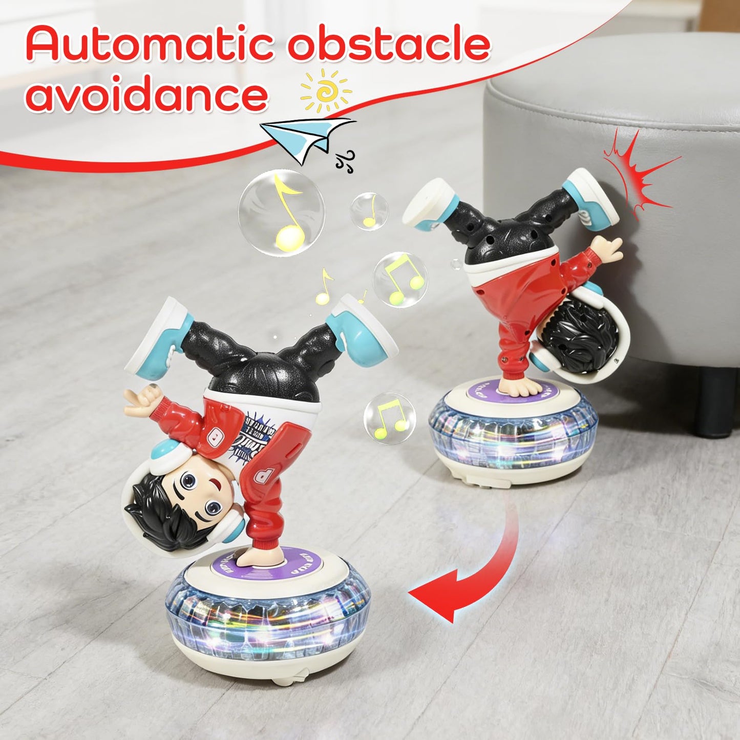 lonfypeng Electric Upside-Down Spinning Street Dance Figurine, Light Up Infant Toys Birthday Easter Gifts with Dynamic Music & Cool Lights