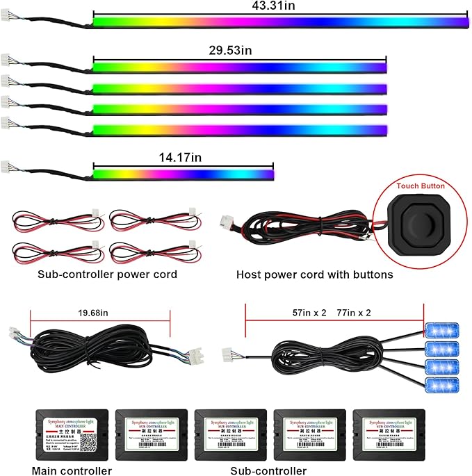 AMKI Dreamcolor Acrylic Interior LED Strip Light, Neon Light with Wireless APP Control, 10 in 1 Sub-Control Ambient Light Kit Accessories with DIY and Music Mode, 16 Million Colors