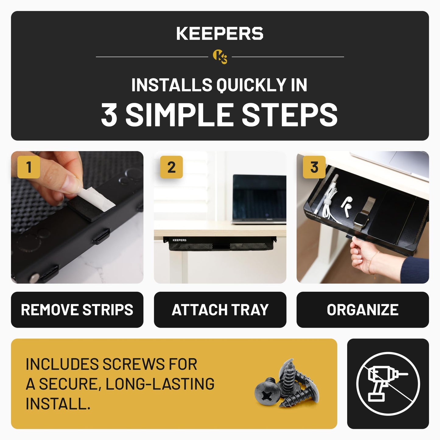 KEEPERS - Under Desk Drawer Slide Out – Metal Under Desk Storage Drawer for Office, Home, RV, Kitchen – Slim Under Table Attachment with Easy DIY Mount - Under Desk Organizer - Fits in 11x10x2In