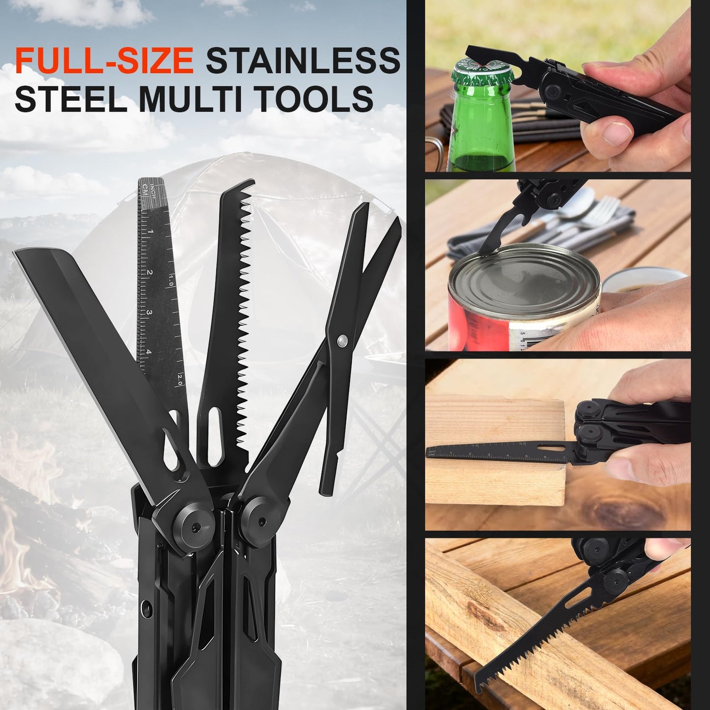 JIEHET Multitool, 28-in-1 Stainless Steel Multi-Tool with Pocket Knife, Self-locking Pliers, Bottle Opener Professional Multi Tool for Outdoor, Survival, Camping, Hiking, Hunting - Black