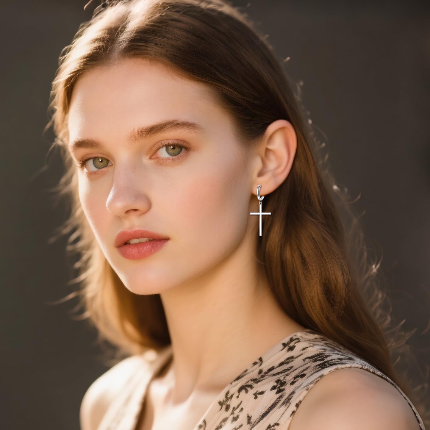 Hanging Cross Hoop Earrings Sterling Silver Large Cross Dangle Earrings Religious Jewelry for Women Men