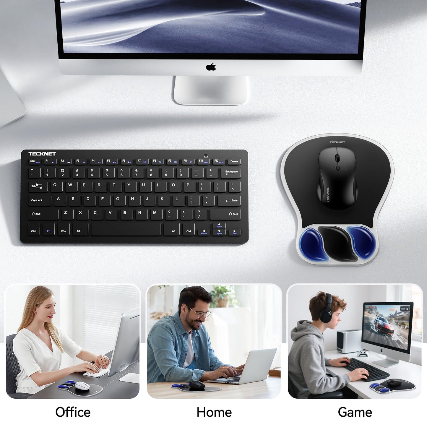 TECKNET Gel Mouse Pad with Wrist Rest, Ergonomic Mouse Pad with Gel Wrist Support for Relieve Wrist Pain Comfortably - Non-Slip Base & Waterproof Surface for Office & Home - Black