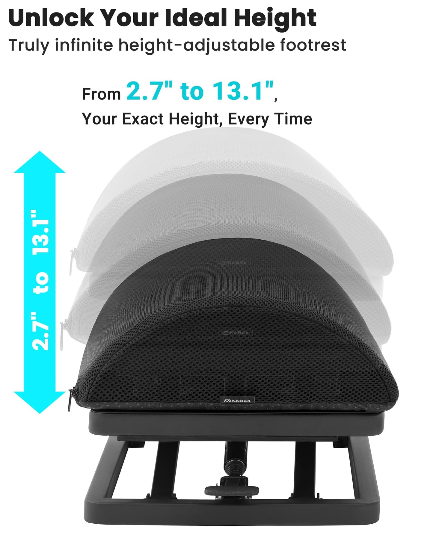 Wikabex Truly Infinite Height Adjustable Footrest｜No Bending Needed—Foot Step-to-Adjust｜2.7"-13.1" Height｜Washable｜Foot Rest Stool for Under Desk at Work, Office/Home/Gaming/Study Desk Essentials