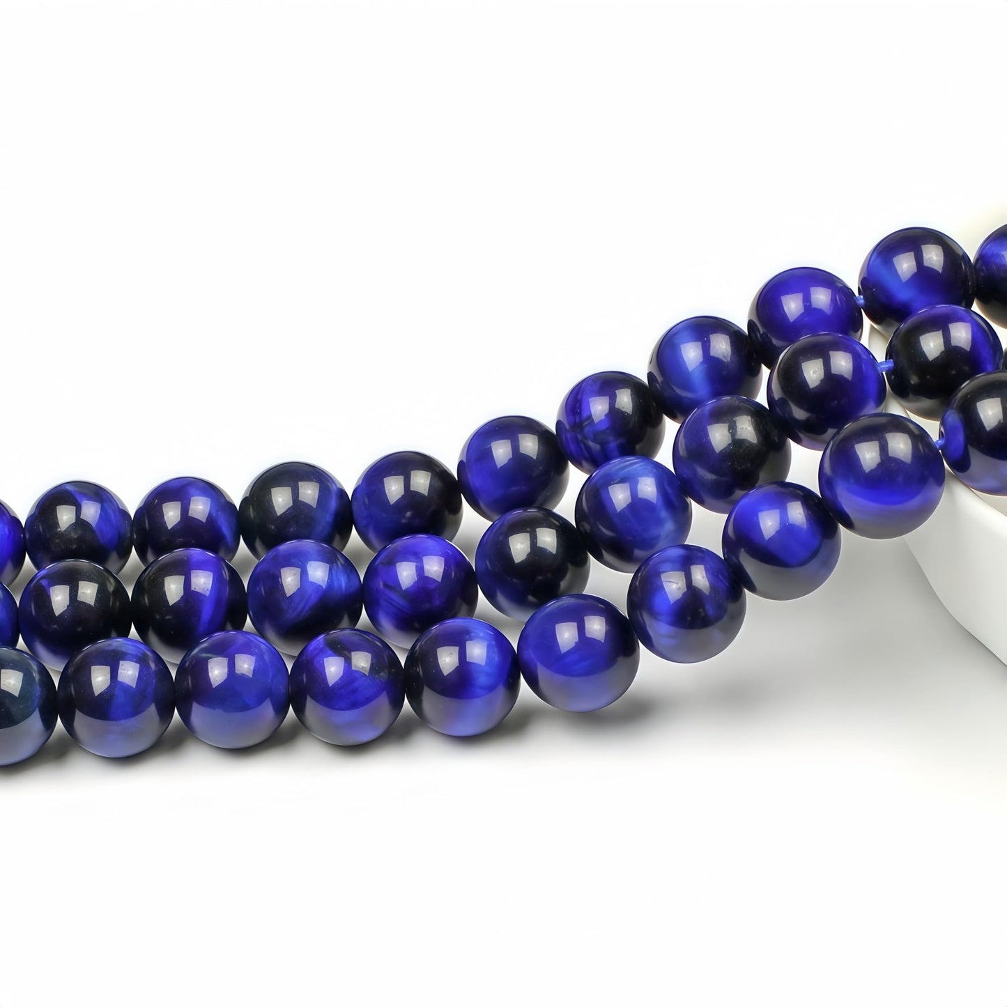MJDCB Stone Beads 8mm 43pcs Round Sapphire Blue Tiger's Eye Loose Gemstone Bead Charms for Jewelry Making Bracelet Necklace Earring Pendant