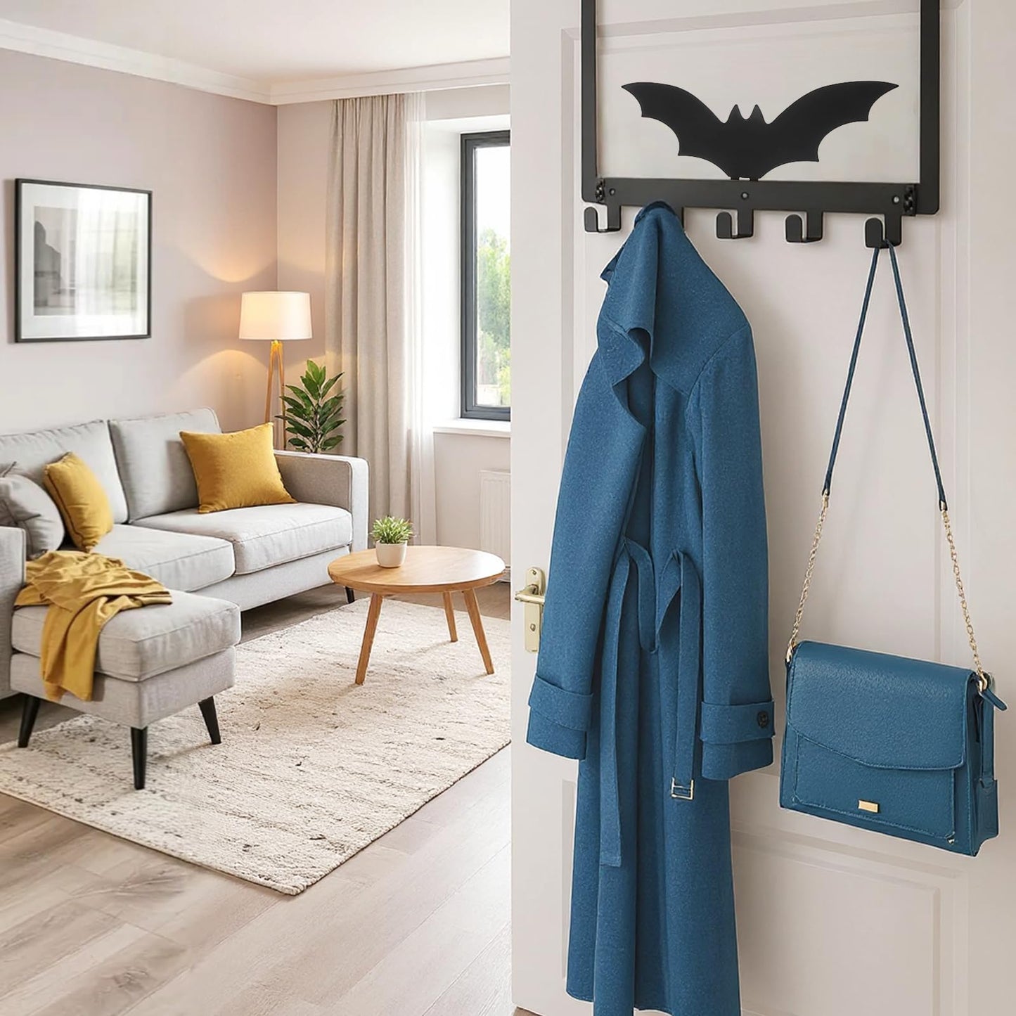 AojSup 1 Pc Bat Over The Door Hooks Halloween Gothic Bathroom Decor Hanger Wall Mount Rack Holder for Towel, Hat, Coat, Cloth, Keychain, Bag, Home Organizer