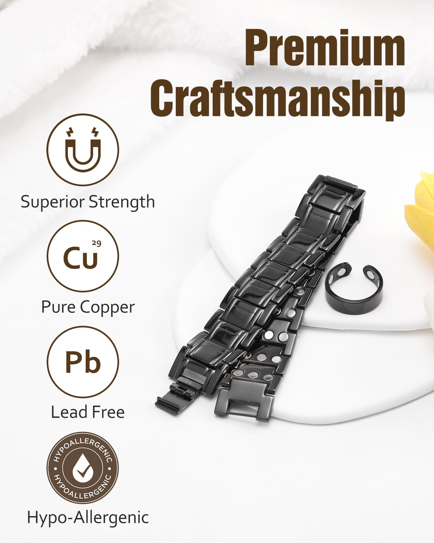 Jecanori 3X Strength Copper Magnetic Bracelet for Men,Pure Copper Bracelet With Ring Included Adjustable Sizing Tool