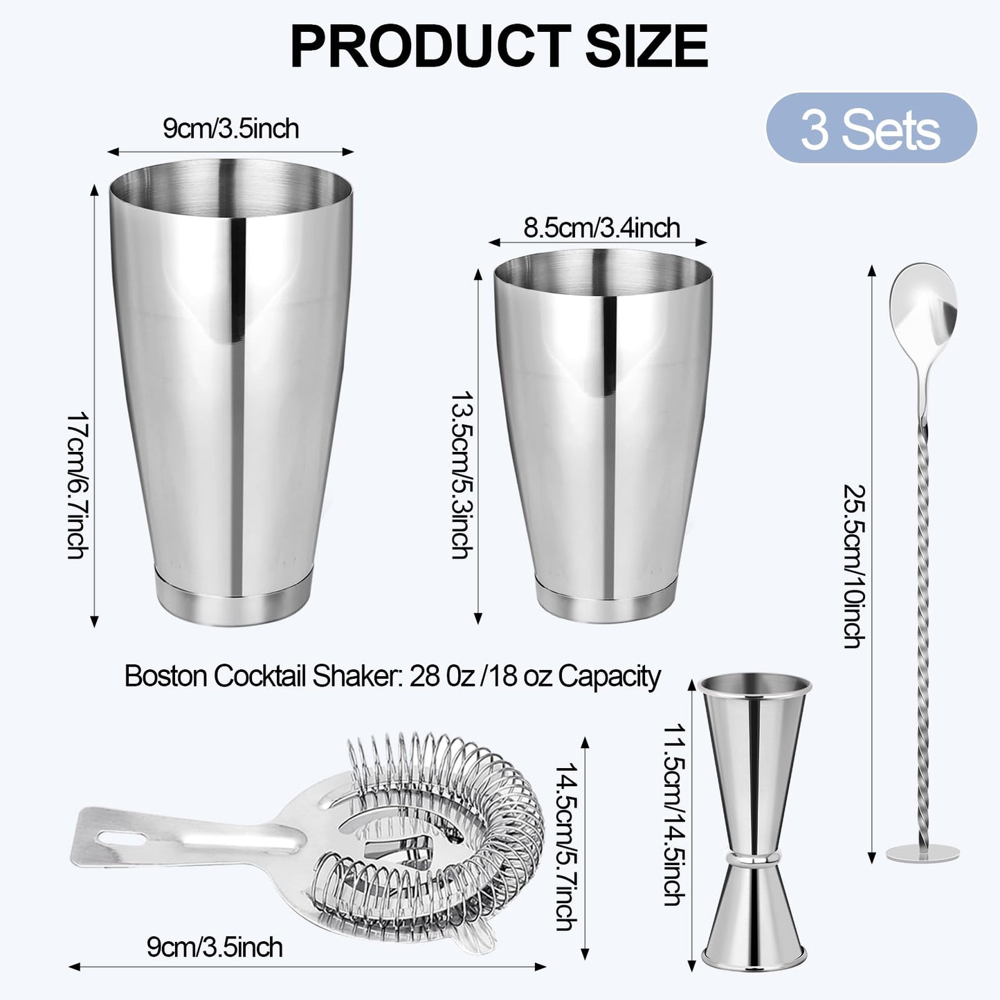 Mwellewm Cocktail Shaker Boston Shaker Set 15 Pcs Professional Bartender Kit Bar Shaker Stainless Steel Drink Shaker Bartending Martini Shaker Tin Mixed Alcohol Shaker Tool for Beginner(Silver)