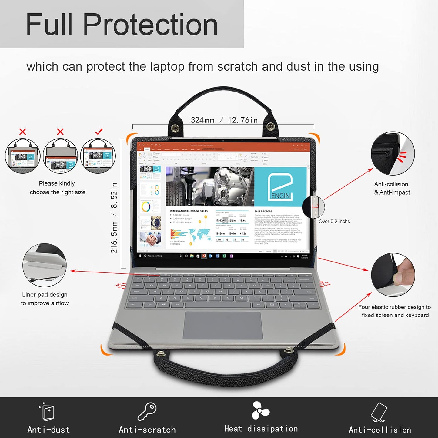 Protective Case & Portable Bag for Lenovo IdeaPad 1i, ThinkPad X1 Carbon Gen 5/8, ThinkPad Yoga 4/5, ThinkBook 14 G2/3, Lenovo K14 - Black