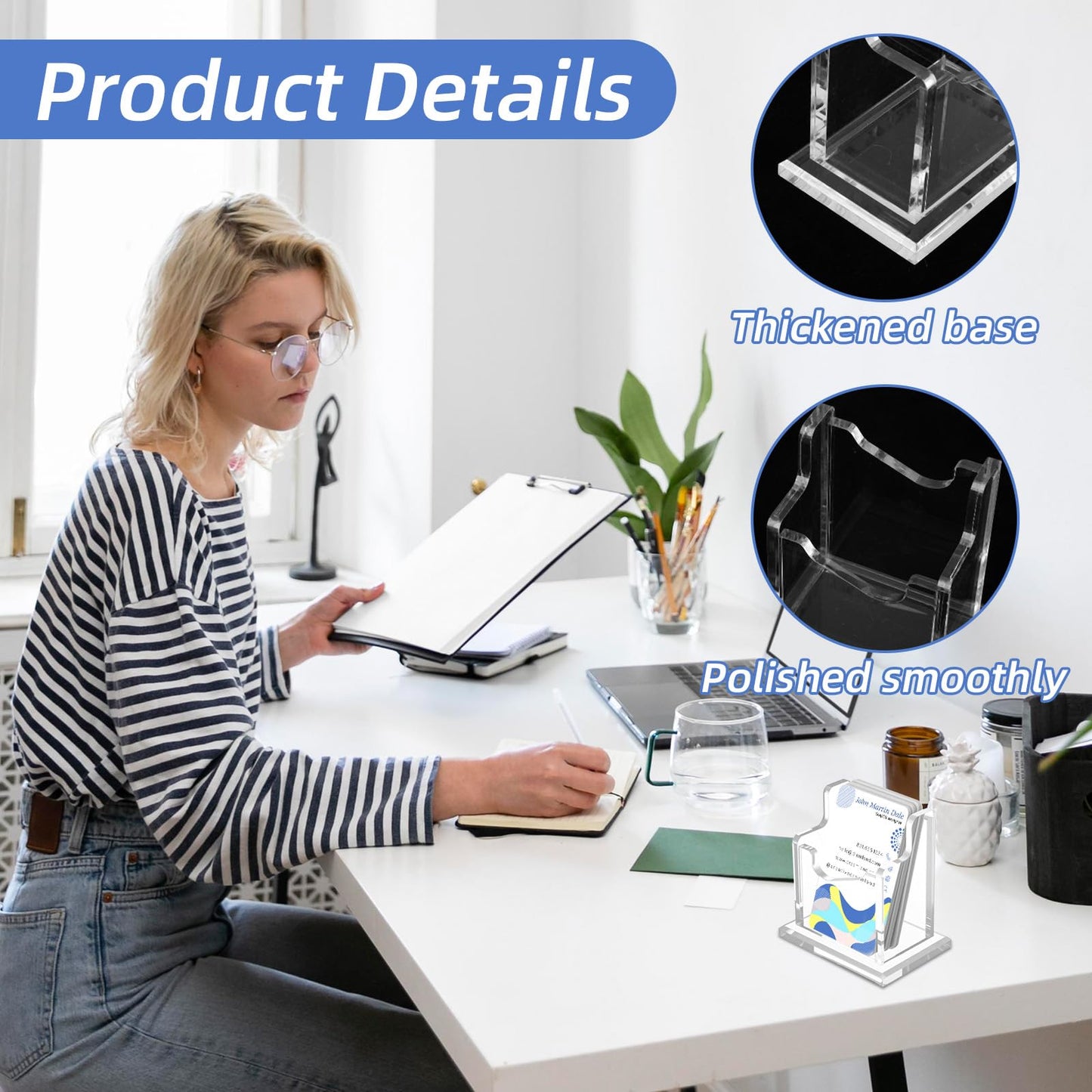 zisiueel 4 Packs Acrylic Business Cards Holders for Desk, Vertical Clear Busines Name Card Display Stand, Desk Accessory Business Name Card Organizer (Vertical, 1-Slot)