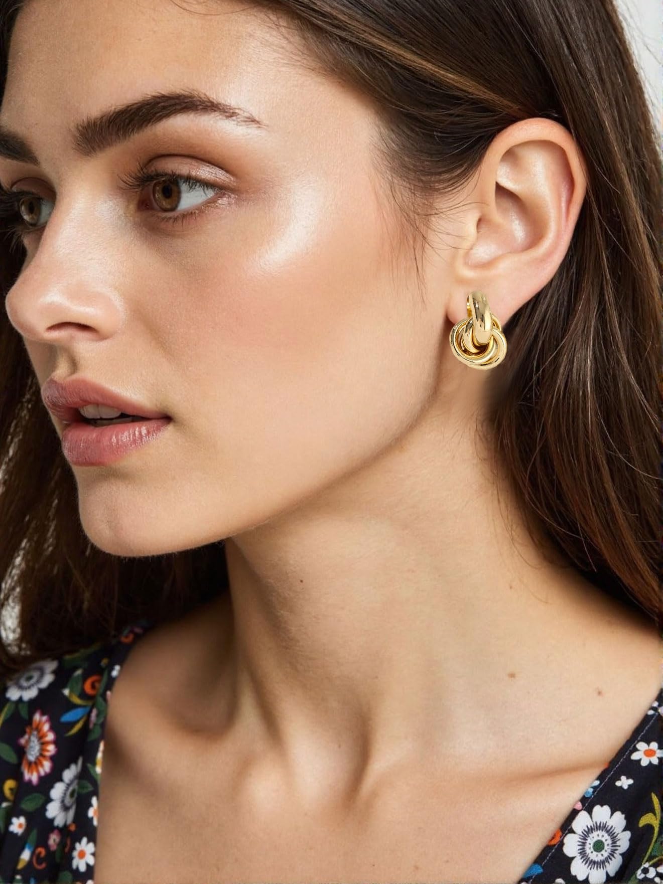 14K Gold Earrings for Women Knot Earring Studs Chunky Twisted Link Drop Statement Jewelry