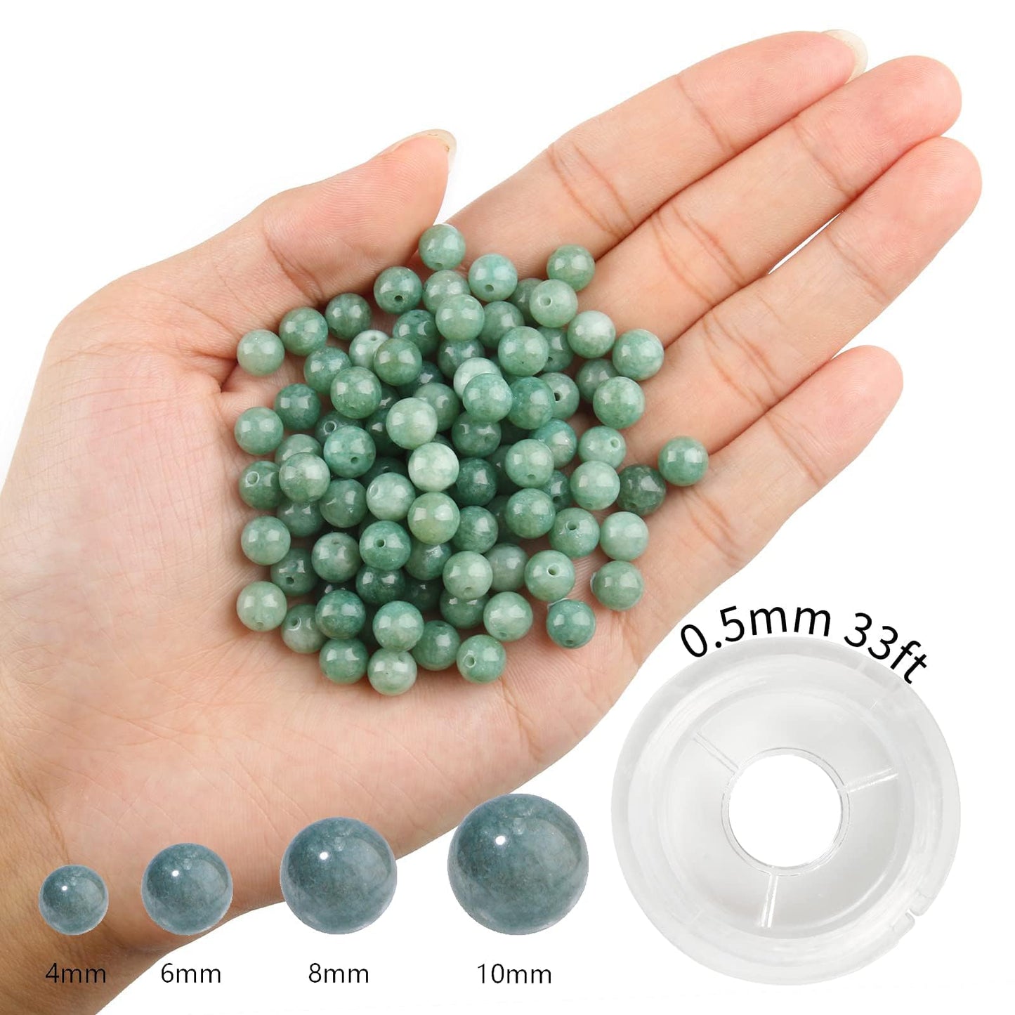 NITOPUPU 100Pcs 8mm Natural Smooth Burmese Jade Beads Round Loose Gemstone Stone Beads for Jewerly Making with Crystal Stretch Cord