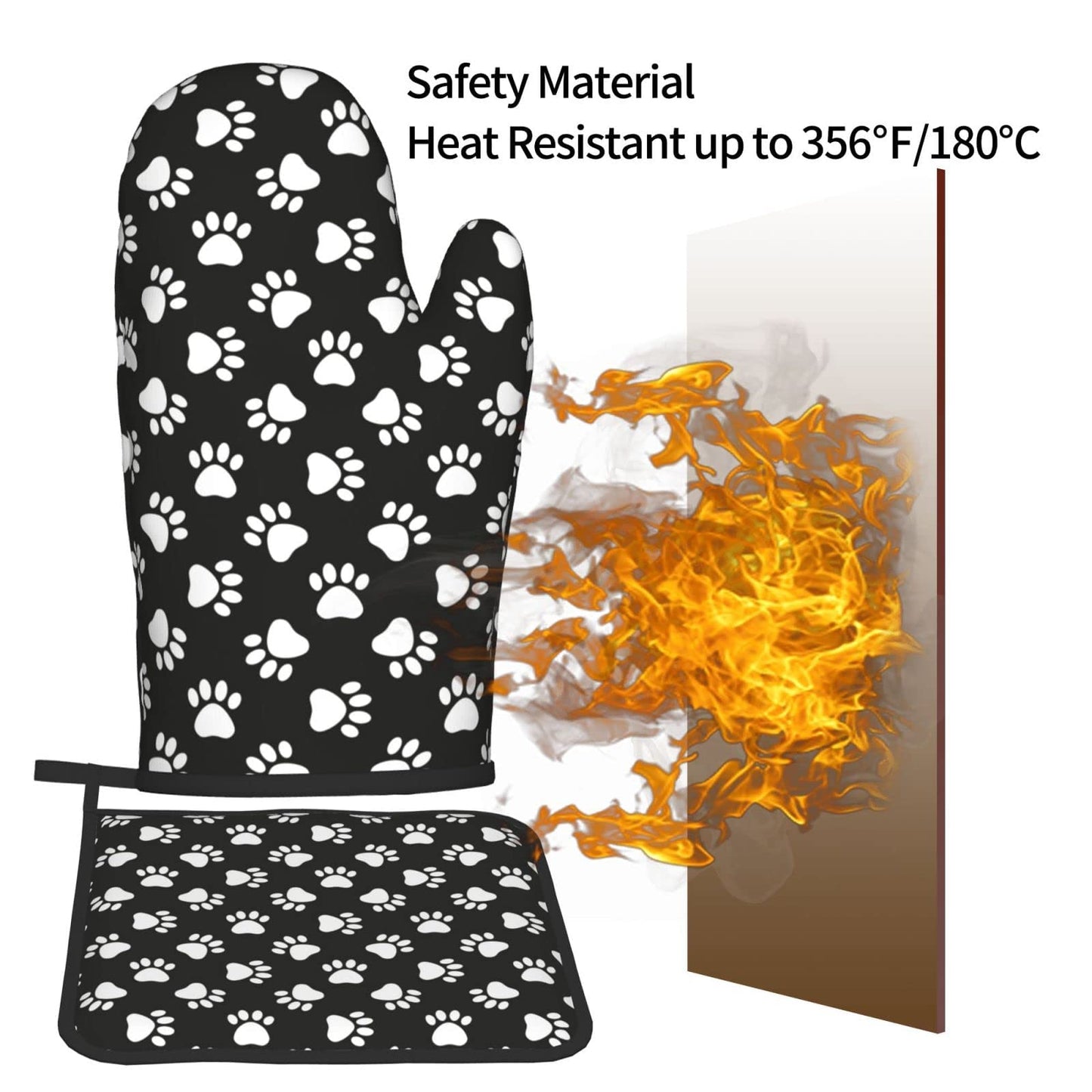 Oplp Dog and Cat Paw Print Oven Mitts and Pot Holders Heat Resistant Oven Mitts Safe for Baking Cooking BBQ