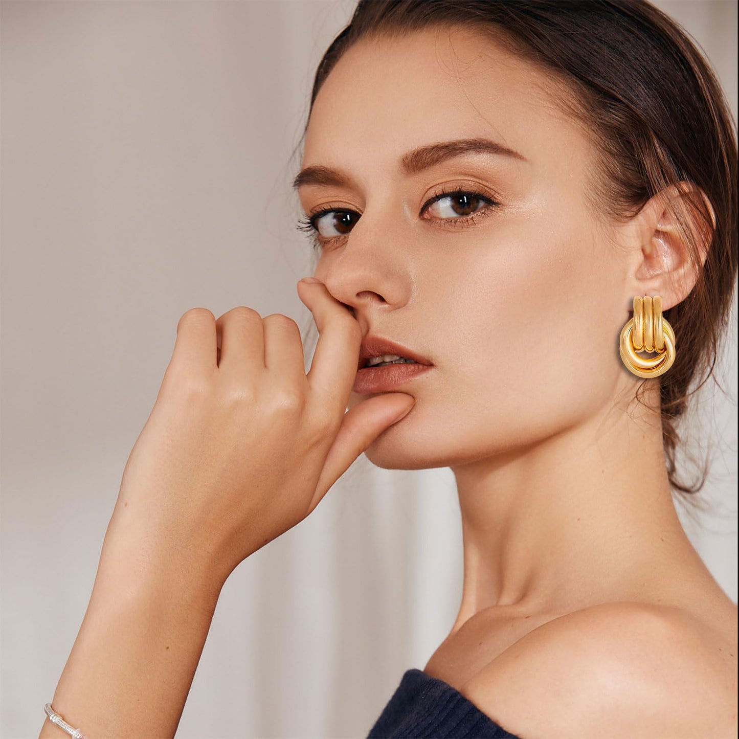 Chunky Gold Plated Earrings Big Knot Earring for Women Golden Drop Dangle Statement Earrings Jewelry