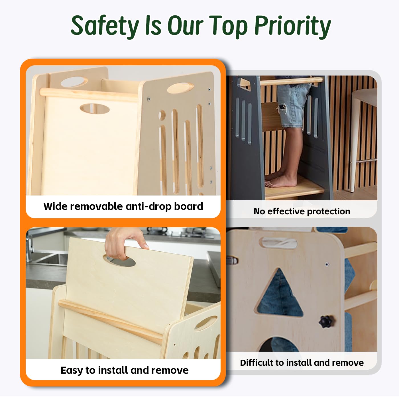 Toddler Tower,Height-Adjustable Step Stool with Sliding Safety Door,Easy to Adjust Height,Suitable for Kids from 18 Months to 5 Years Old,Anti-tilt Kitchen Step Stool with Safety Feet-Natural