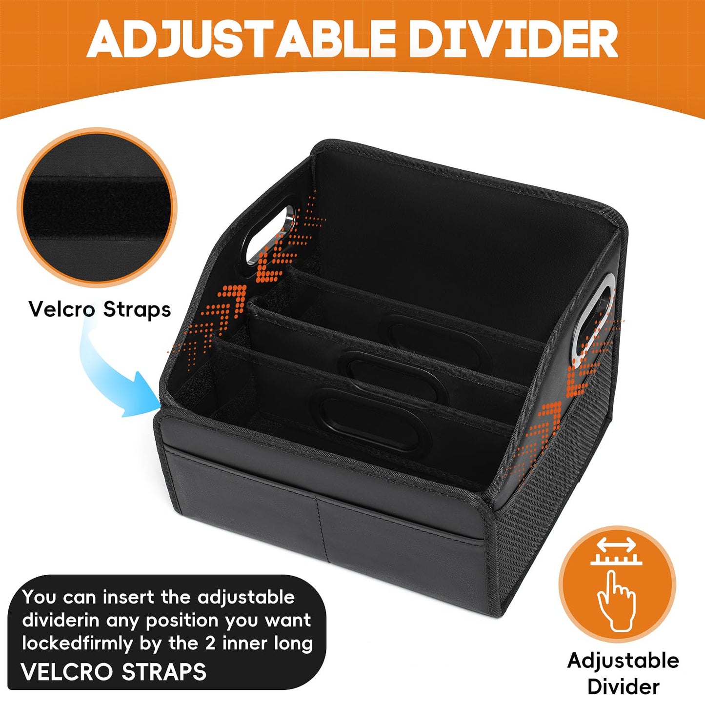 Adullama Car Storage Organizer Reinforced Dividable Leather Car Caddy Basket for Front Seat Floor Back Sturdy Frosted Handle 8 Compartments Adjustable Strap Buckles Slip-Resistant (Normal)