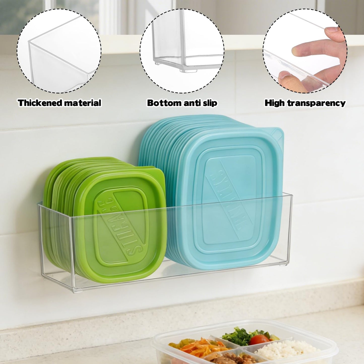 Rainmae 2 Pack Kitchen Cabinet Door Organizer, Lid Organizer Inside Cabinet Wall Mounted Plastic Storage Box Stackable Under Sink Lunchbox Lid Container for Kitchen Bathroom Office Organization