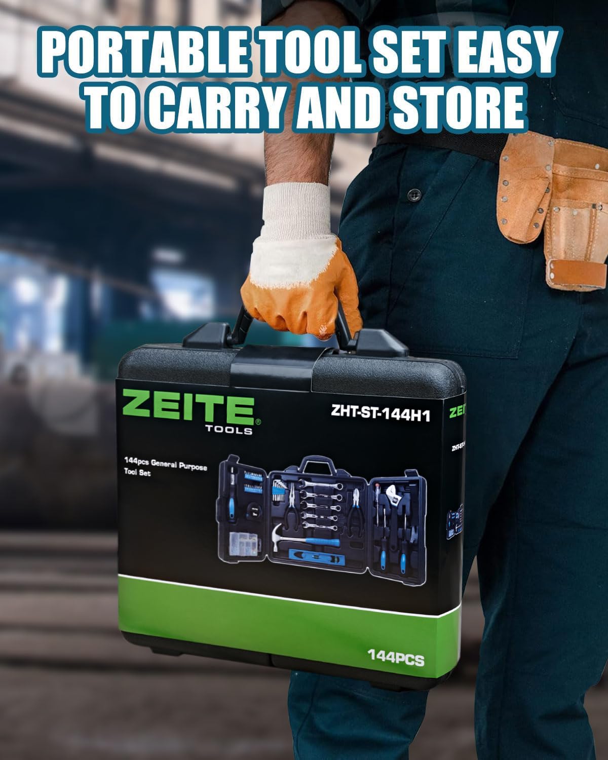 Zeite Tool Kit for Home, 144 Piece Hand Tool Set with Storage Box, General Basic Repair Tool Set with Hammer, Pliers, Wrenches, Voltage Tester, Measure Tape, Screwdriver Bits