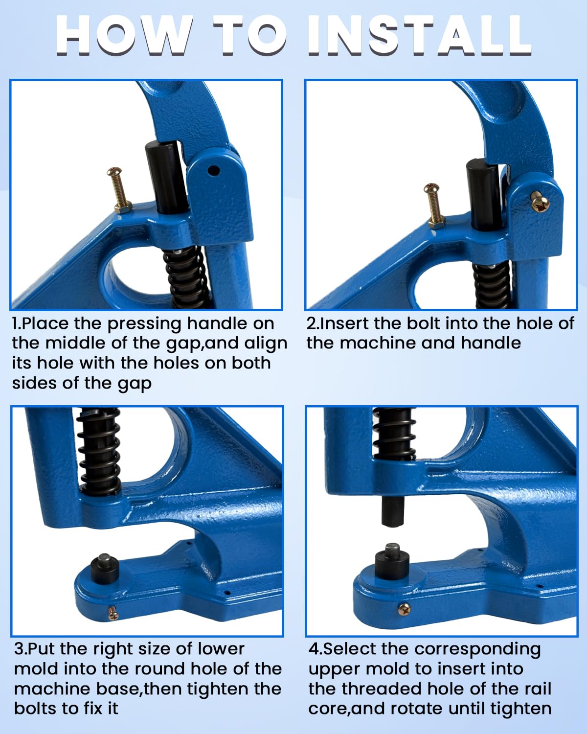 DUPDMKIN Grommet Tool Kit, Heavy Duty Eyelet & Rivet Press with 3 Dies and 1500 Pcs Grommets, Hand Press Grommet Machine for Fabric, Leather
