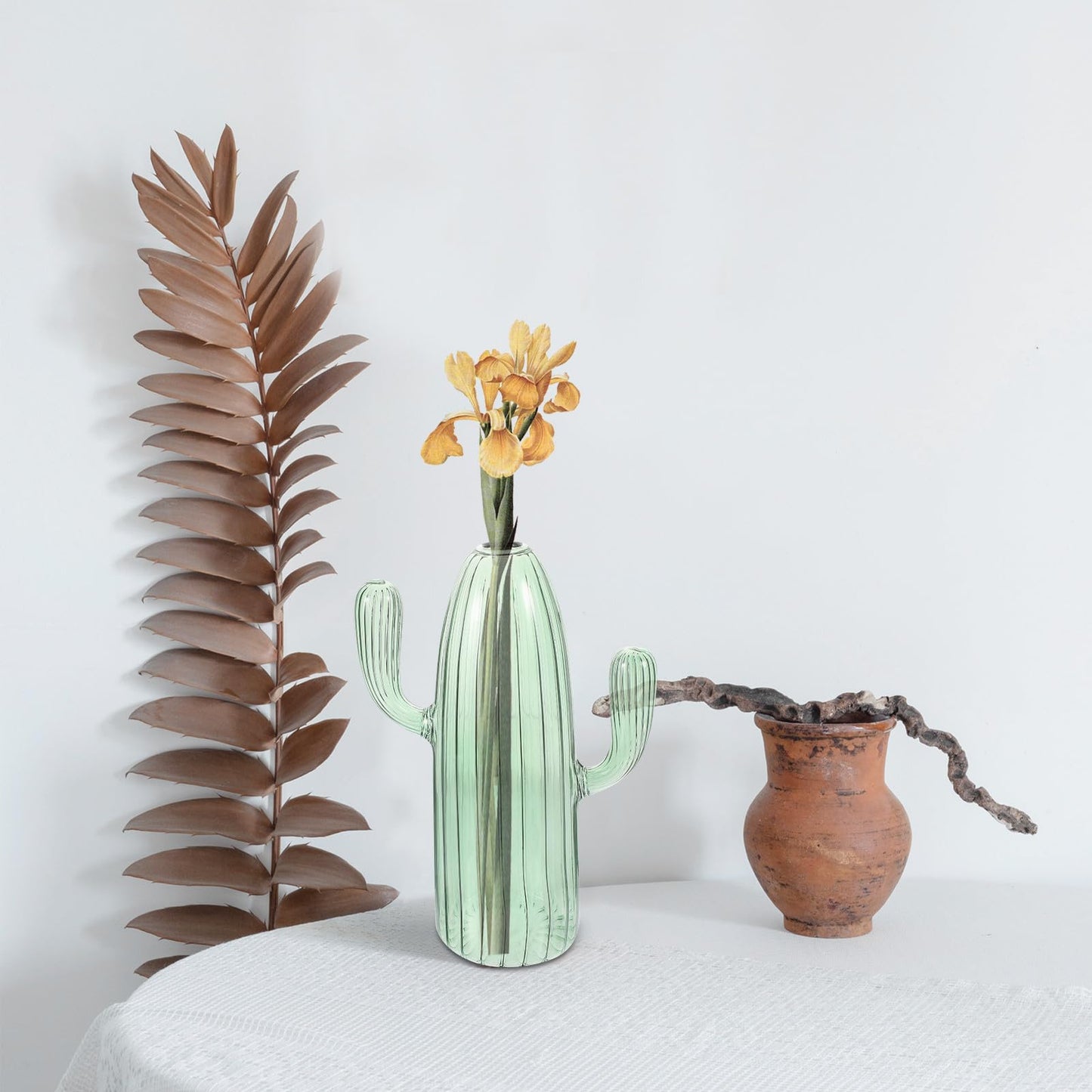 Totority Cactus Shaped Glass Hydroponic Vase Green Desktop Plant Terrarium Succulent Planter Home Table Centerpiece Decor