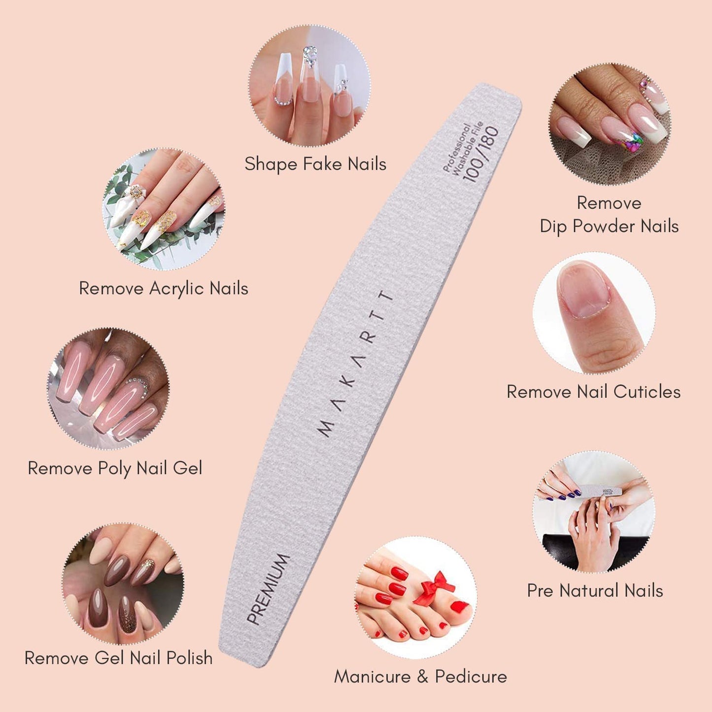 Makartt Gel Nail Polish Remover Clips Kit, Nail File Zebra Nail Files, 20 Pcs Reusable Finger and Toenail Acrylic Nail Polish Remover Wraps, Nail Files 100/180 Grit for Acrylic Nails Poly Nail Gel