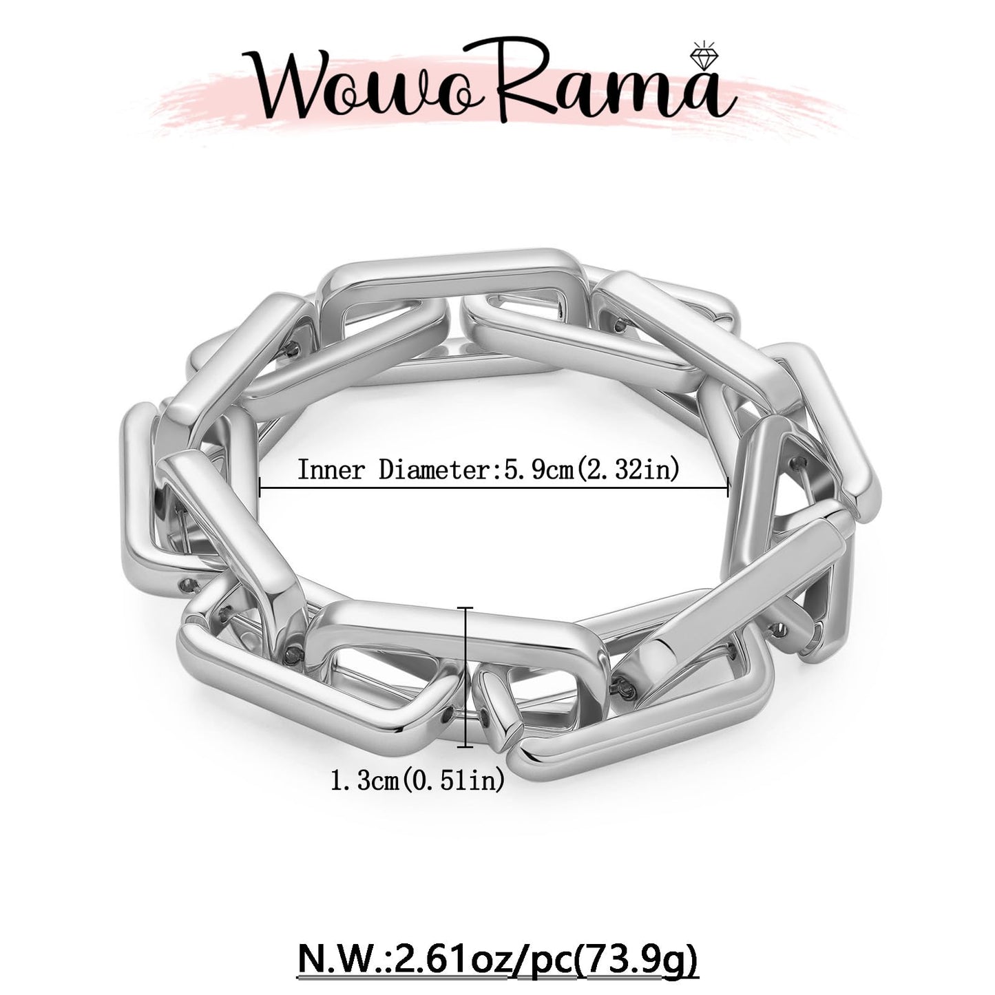 WOWORAMA Silver-Plated Chunky Chain Bracelet for Women Trendy Stretch Square Link Bracelets Paperclip Chain Bracelets Thick Chunky Statement Bracelet