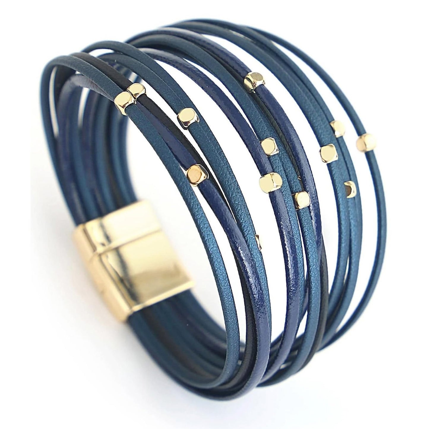 Leopard Bracelet for Women, Boho Leather Wrap Multi-Layer Pearl Crystal Bracelet Bangle Jewelry(CubeBead(Navy))