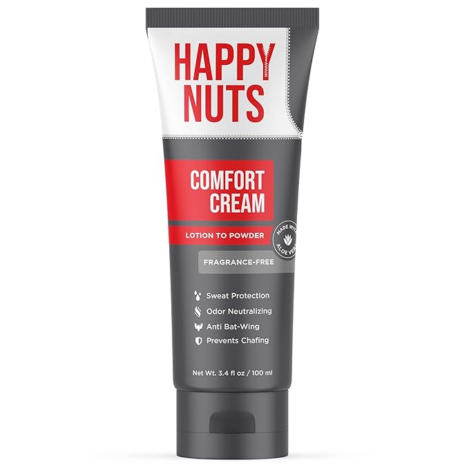 HAPPY NUTS Comfort Cream Deodorant For Men: Anti-Chafing Sweat Defense, Odor Control, Aluminum-Free Mens Deodorant & Hygiene Products for Men's Private Parts 3.4 Fl Oz, Fragrance-Free