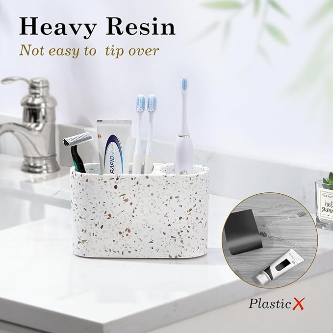 Luxspire Toothbrush Holder, 2 Slots Toothbrush and Toothpaste Holdersfor Bathrooms, Resin Toothbrush Holder Electric Toothbrush Stand for Vanity Countertop, Bathroom Accessories, Terrazzo