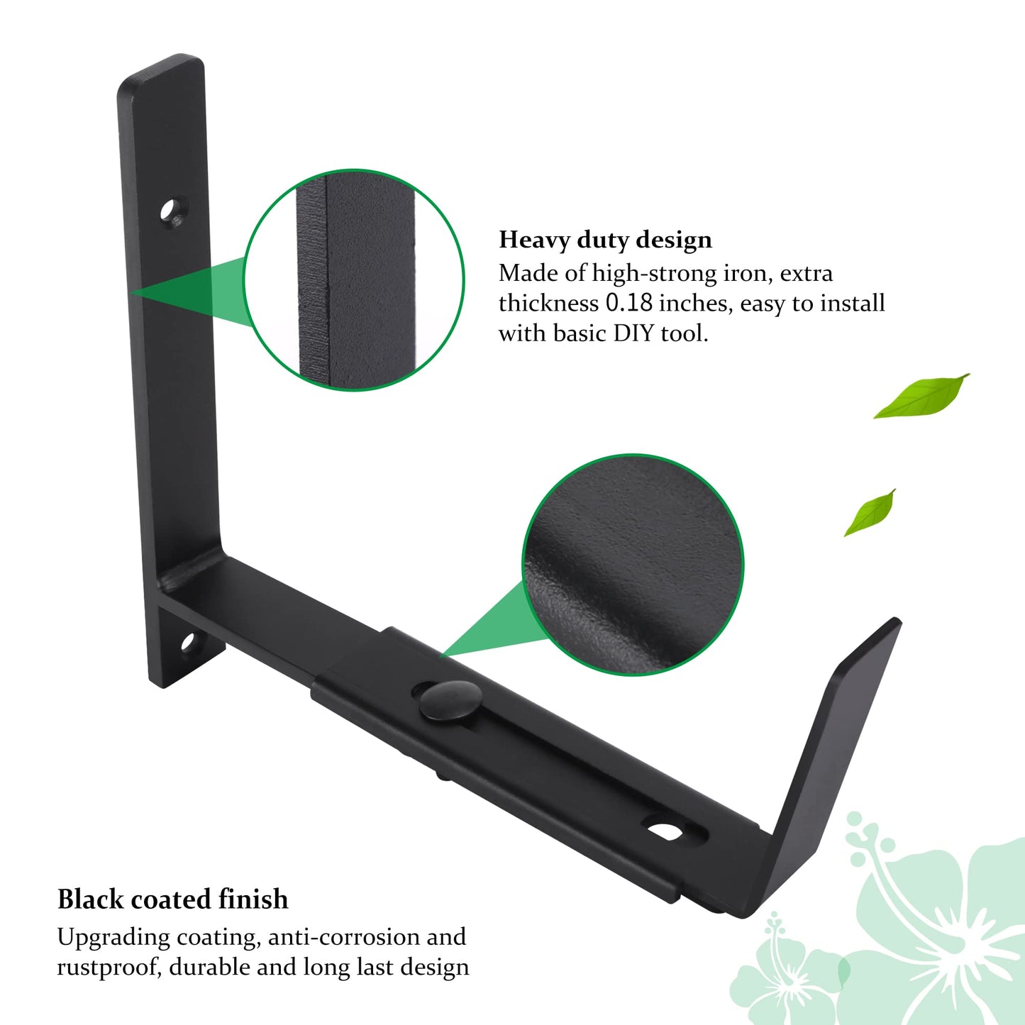 Maotong Adjustable Window Planter Box Brackets 4 Pack, Heavy Duty Wall Mount Flower Box Holder for Planter Box Depth (Front to Back) 6 to 12 Inches, Black