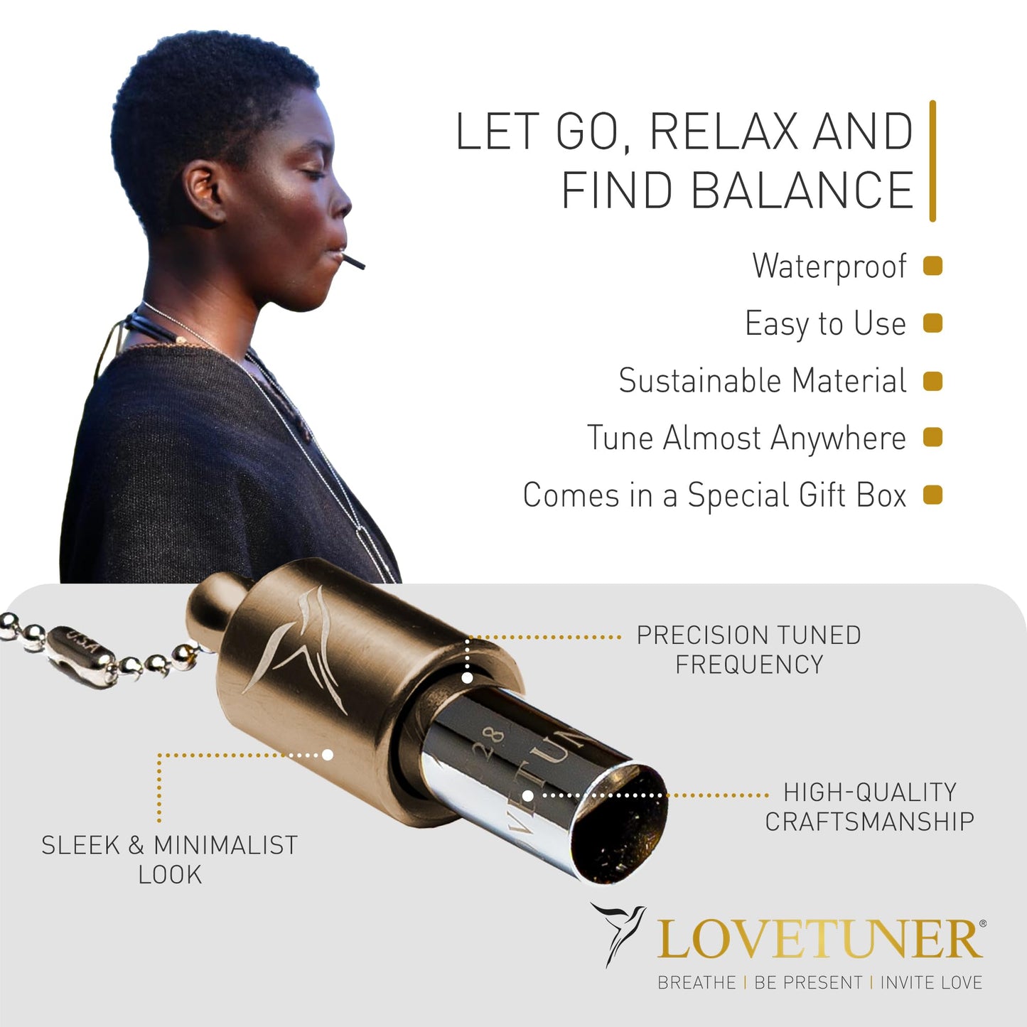 LOVETUNER Meditation Tuning Necklace 528 hz Frequency of Love | Mindfulness Device for Anxiety & Stress Relief