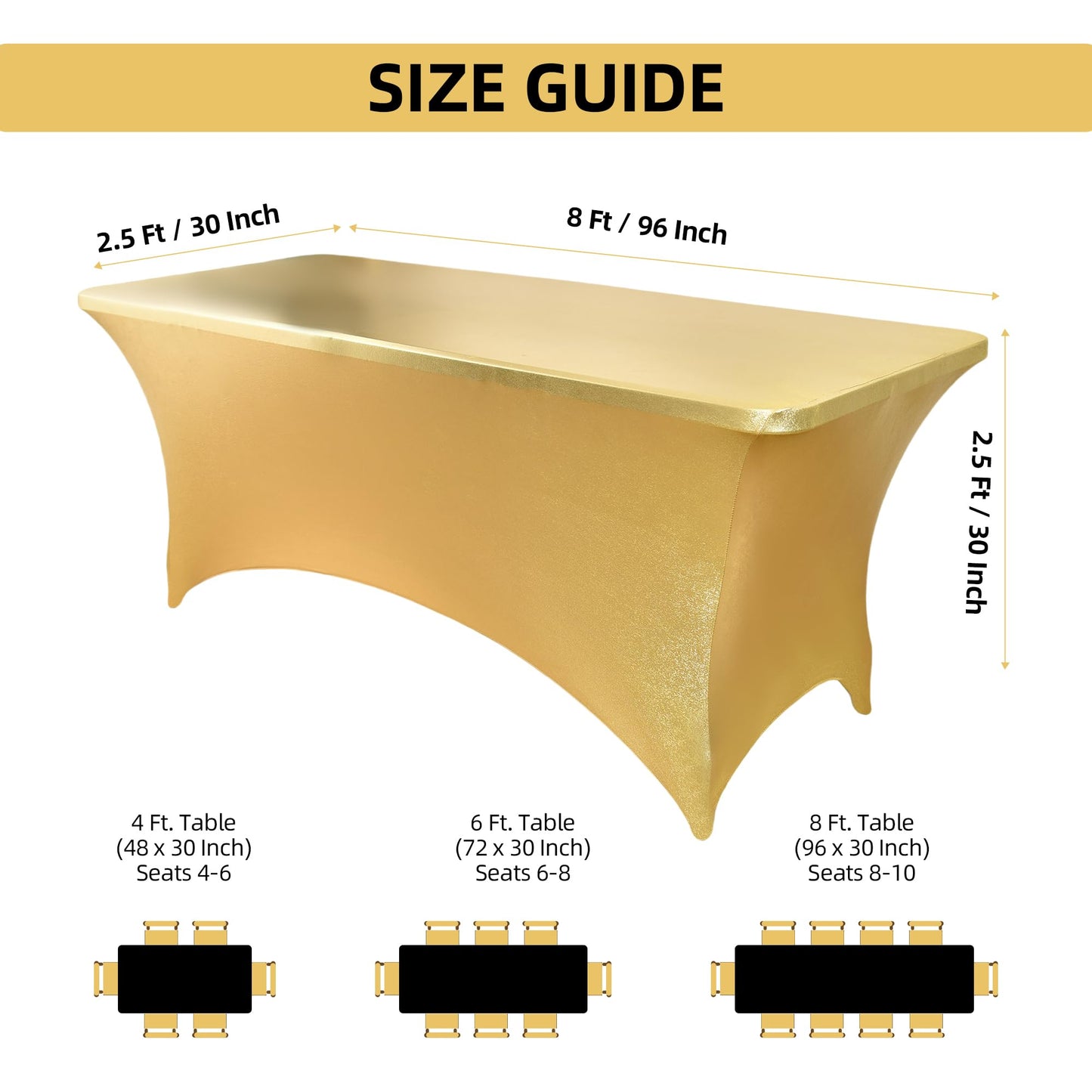 ZarzaaSik 2-Pack 8ft Spandex Table Covers for Rectangle Folding Tables - Washable Elastic Tablecloth - Ultimate Fitted Table Protector for Birthday Parties, Trade Shows, Banquet